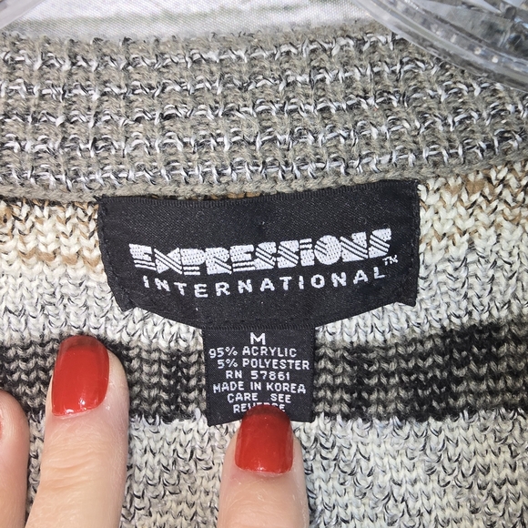 VINTAGE EXPRESSIONS INTERNATIONAL CARDIGAN SWEATER STRIPED GRANDPA MENS SIZE MED - Picture 5 of 10